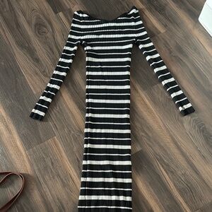 Striped Black and White Off-Shoulder Dress